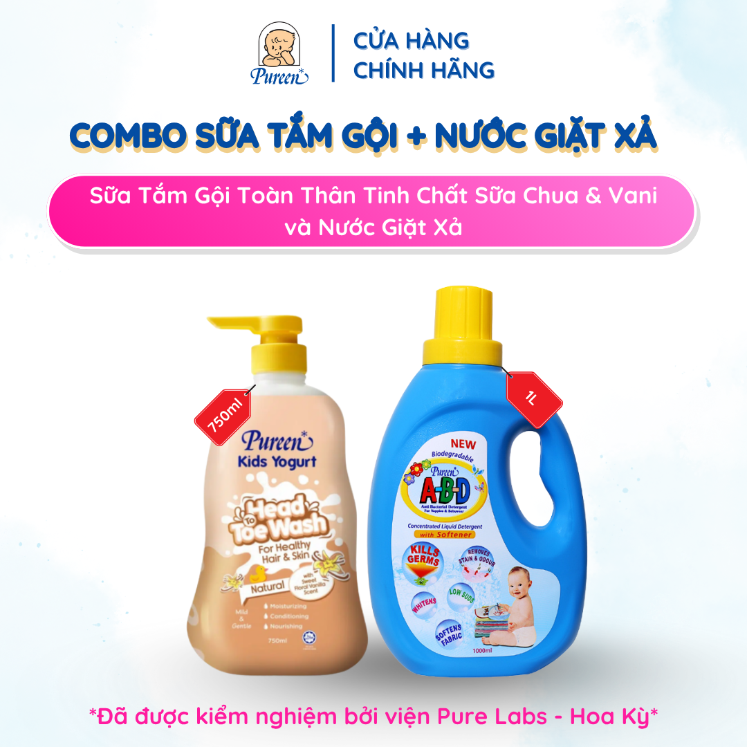 [COMBO] Sữa tắm gội toàn thân sữa chua & trái cây 750ml + Nước giặt xả ABD 1L