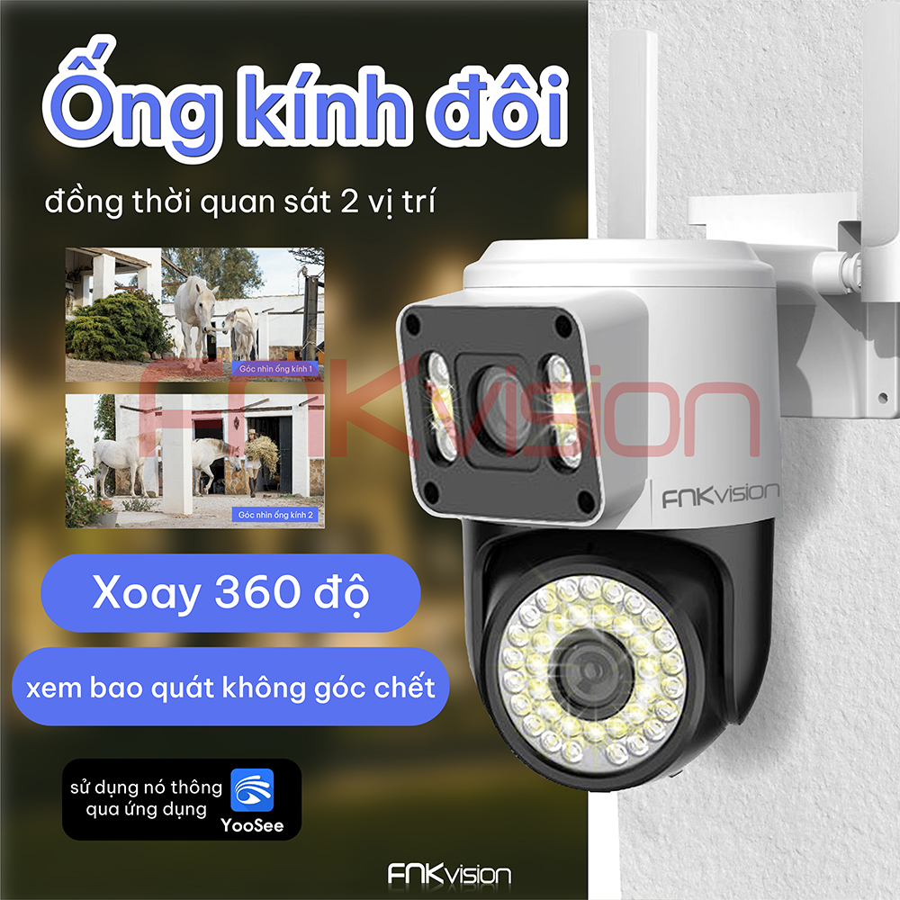Camera YooSee 2 mắt - Fnkvision 8.0mpx siêu nét góc rộng, ban đêm xem có màu, đàm thoại 2 chiều, camera kép xem cùng lúc trên 1 điện thoại xoay 360 độ