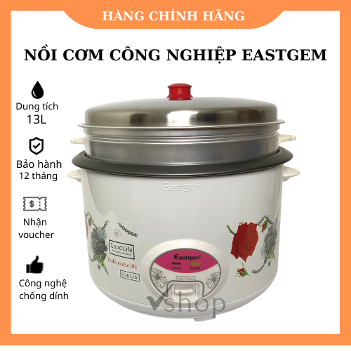 Nồi cơm điện công nghiệp eastgem 13l - có khay hấp - chống dính - bảo hành 12 tháng