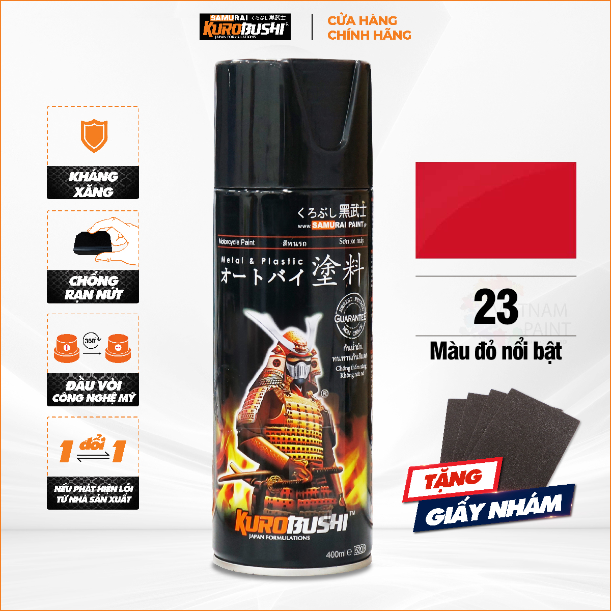 Sơn xịt Samurai Kurobushi - MÀU ĐỎ 23 chuyên dùng cho xe máy
