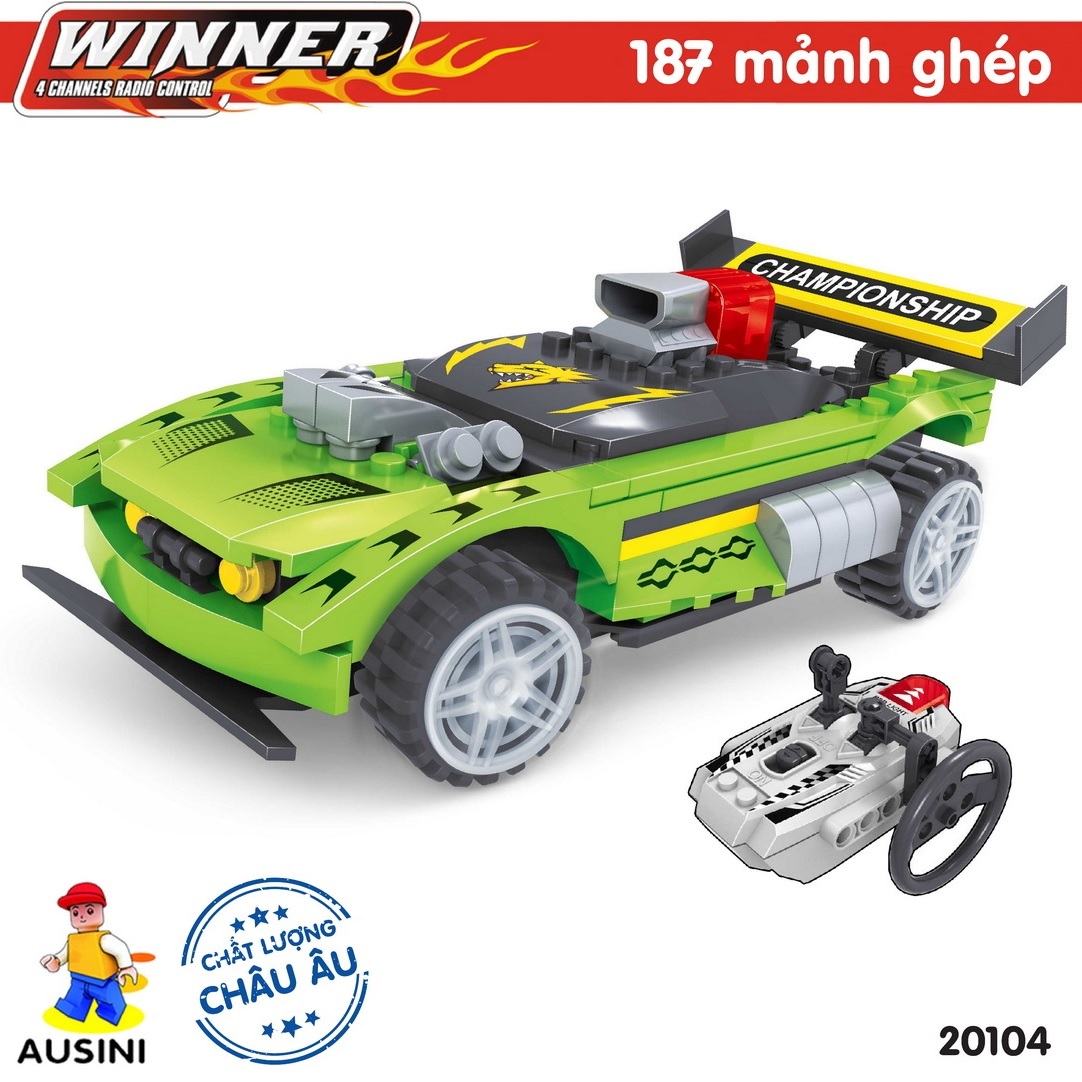 Đồ chơi lắp ráp xếp hình Ausini - Mô hình Xe đua điều khiển No. 20104 - 187 mảnh ghép (tặng kèm 3 pin AA + 3 pin AAA)