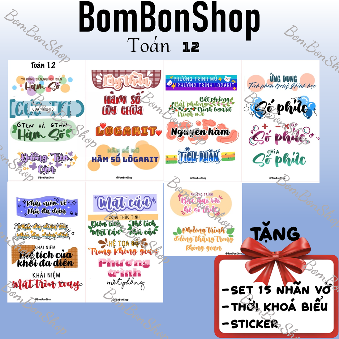 Tiêu đề toán lớp 12, sticker tựa đề tự thiết kế. Set 26 tựa