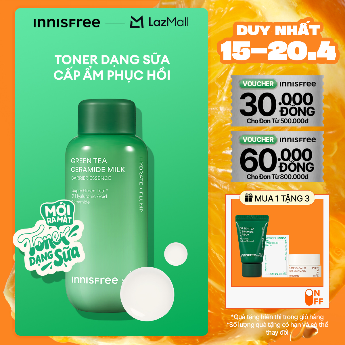 Toner dạng sữa cấp ẩm, phục hồi INNISFREE Green Tea Ceramide Milk