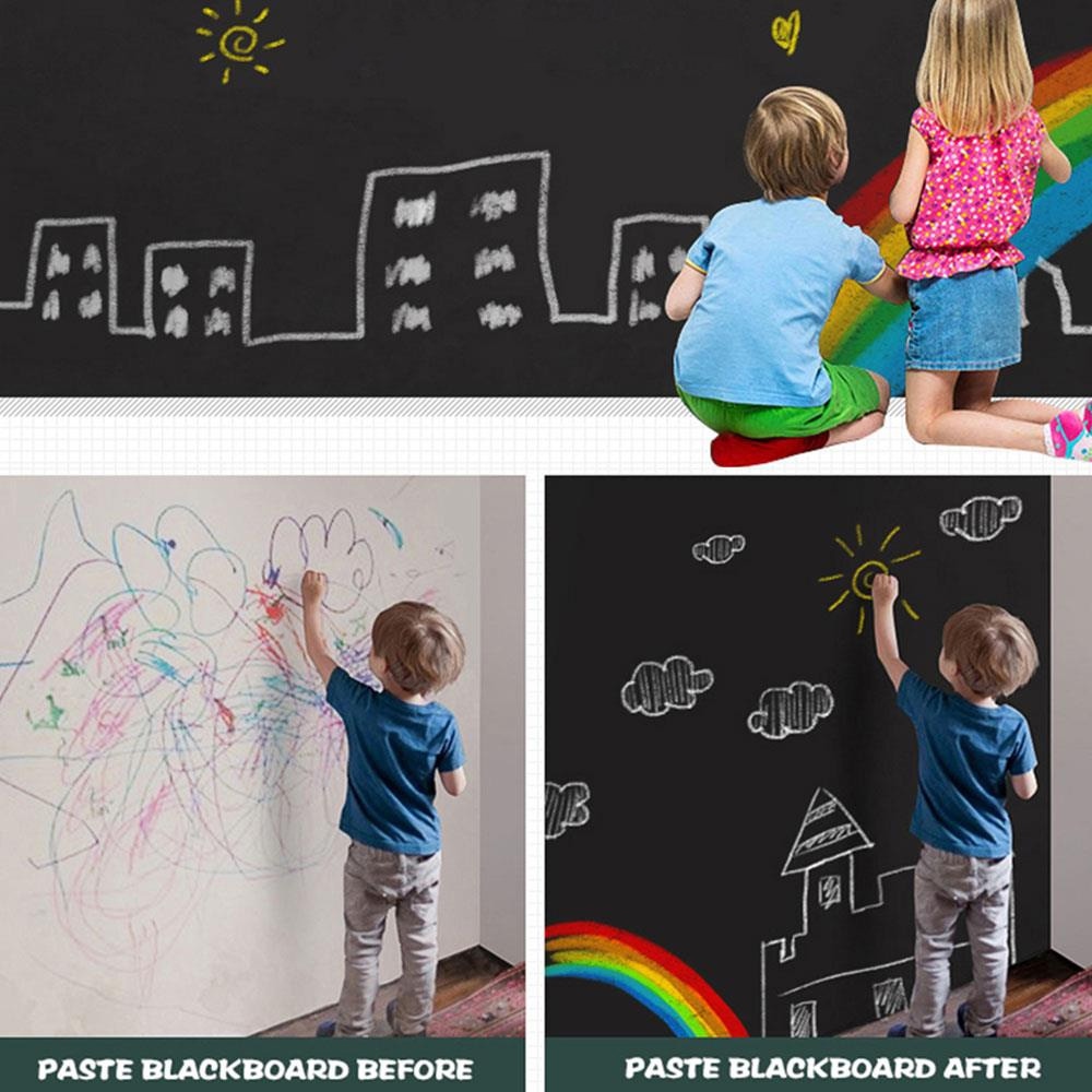 ✇ 200x60CM Wall Stickers for kids rooms Chalkboard Self-Adhesive Blackboard Waterproof Reusable Black Board with 5 Color Chalk