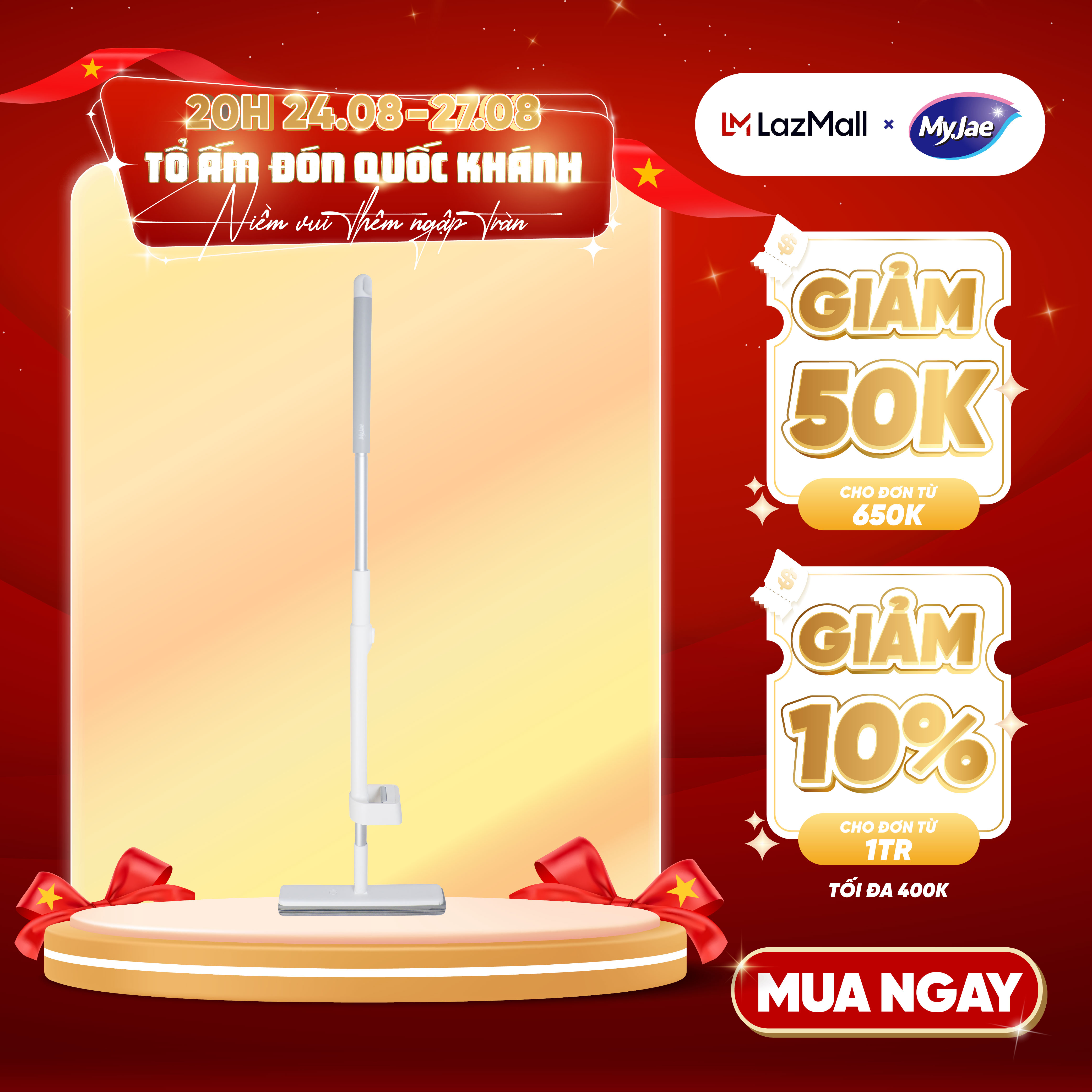 Cây Lau Nhà MyJae Đài Loan Dạng Mút Xốp PVA Thông Minh Lau Sàn Siêu Hút Nước