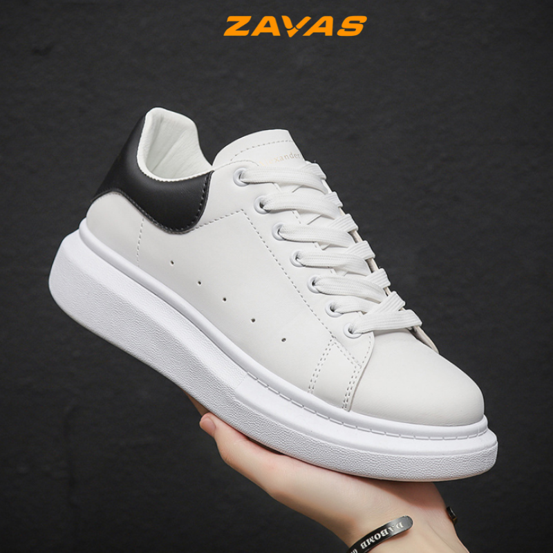 Giày sneaker nam ZAVAS tăng chiều cao lên 4cm màu trắng bằng da PU giữ form tốt đi chơi đi làm - S386
