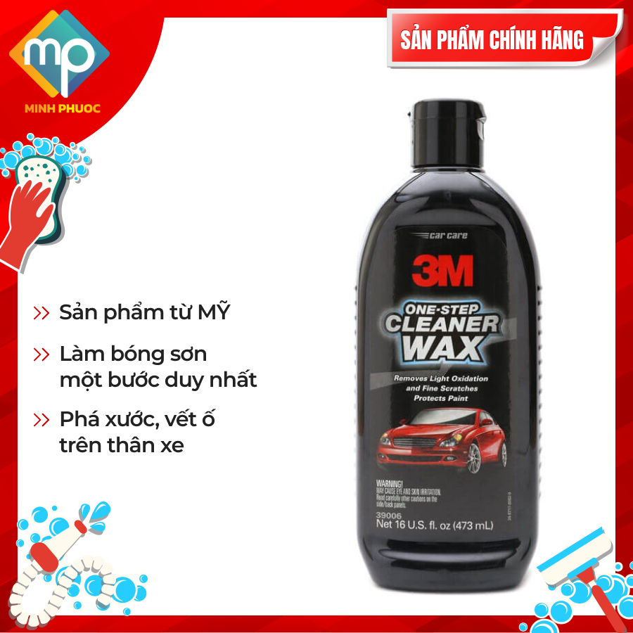 Chai đánh bóng 1 bước, tẩy vết xước sơn– 3m one step cleaner wax pn39006- nhập khẩu mỹ