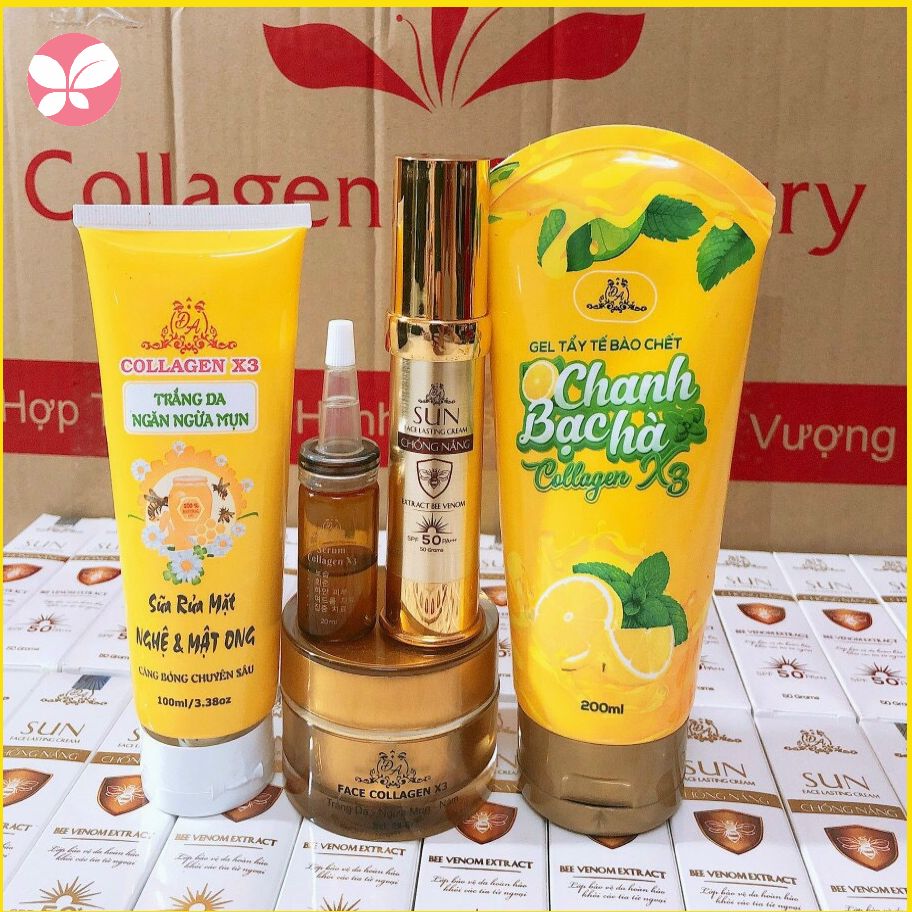 combo 5sp mỹ phẩm đông anh kem face X3+ Serum nám X3+Sửa rửa mặt nghệ X3+Tẩy tế bào Chanh bạc hà+Kem chống nắng X3- Đông Anh Chính hãng
