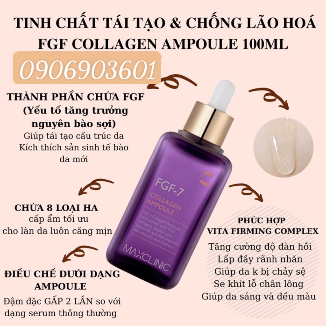 Serum FGF Collagen tươi & tế bào gốc chống lão hóa, trắng da Maxclinic 100ml