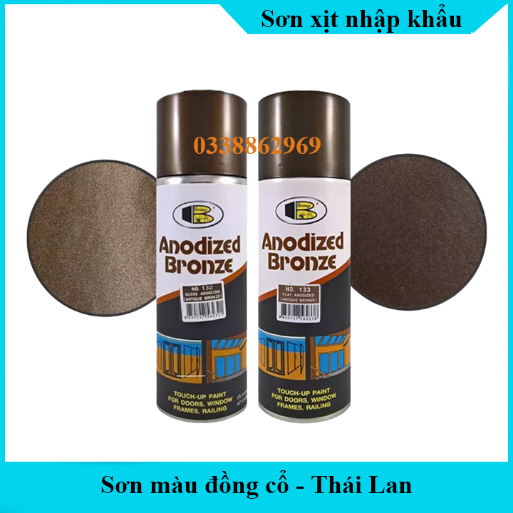 Sơn xịt Giả Cỗ ANODIZED BRONZE Bosny dung tích 400ml Thái, sơn mâm xe, sơn gỗ, sơn kim loại, sơn xe, sơn trang trí.