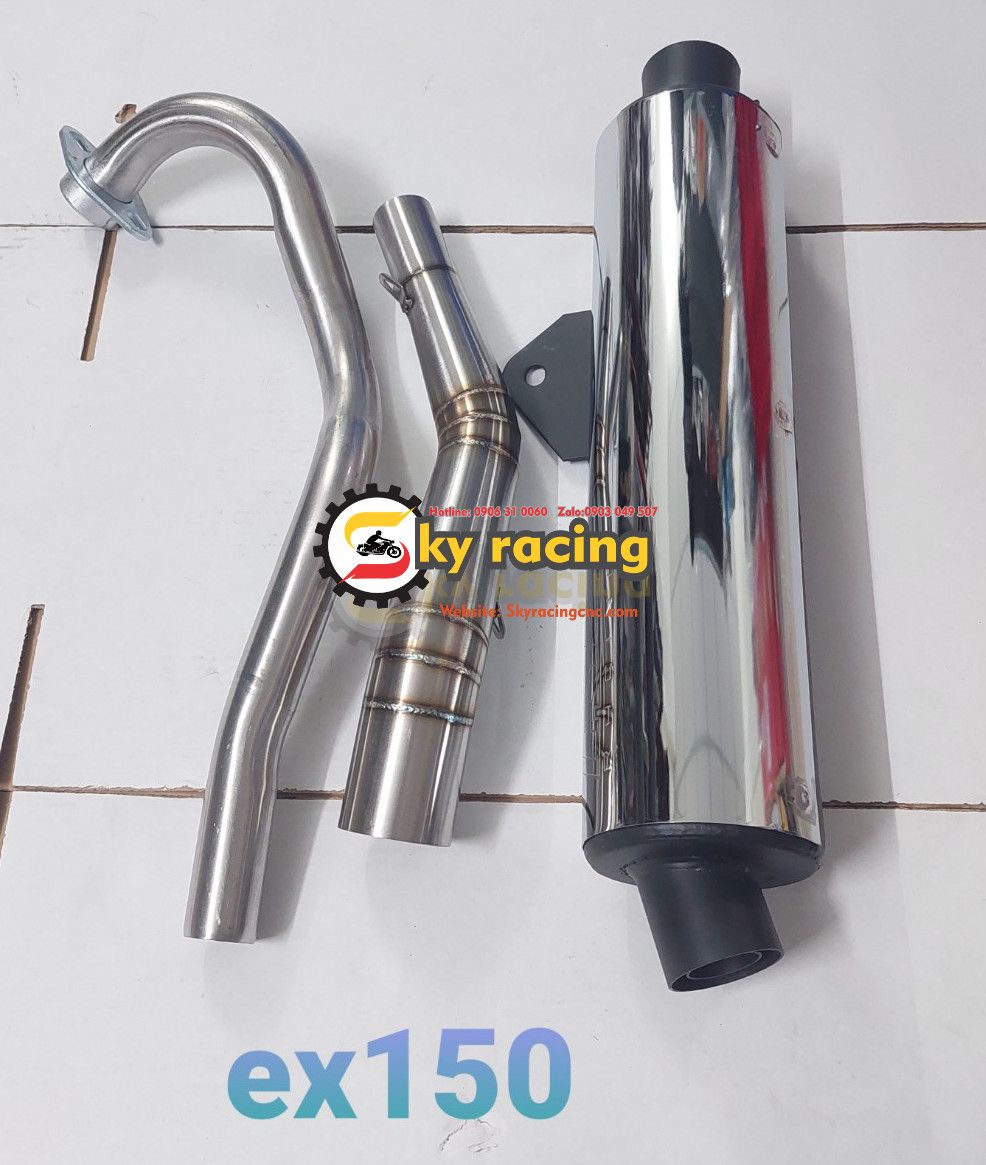 Combo cổ pô 2 khúc inox kèm lon pô CBR gắn cho xe Ex150