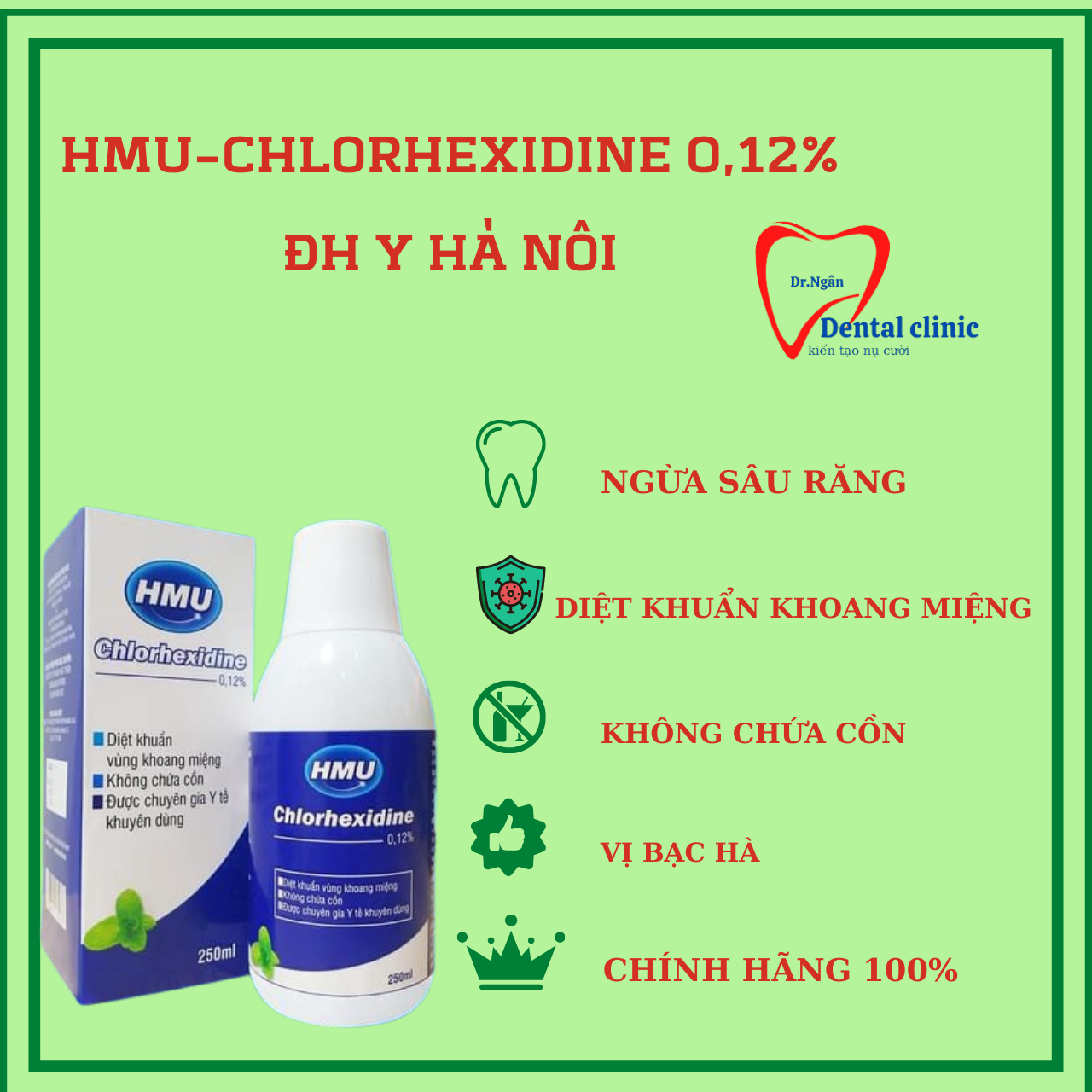 Nước Súc Miệng HMU- Nước súc miệng bay hôi miệng,mảng bám ,tụt lợi, trắng răng  ĐẠI HỌC Y HÀ NỘI