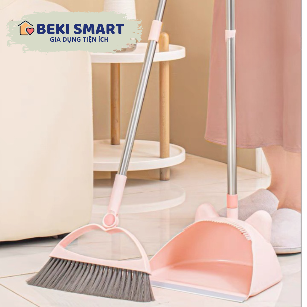 Bộ chổi quét nhà kèm hót rác hình lợn hồng tiện lợi dễ dàng tháo lắp