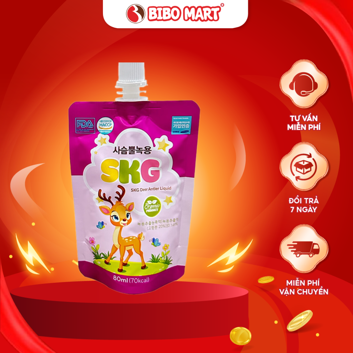 Gạc Hươu Non Tăng Cân SKG Hàn Quốc Giúp Bé Ăn Ngon Tăng Sức Đề Kháng Gói 80ml - Bibo Mart