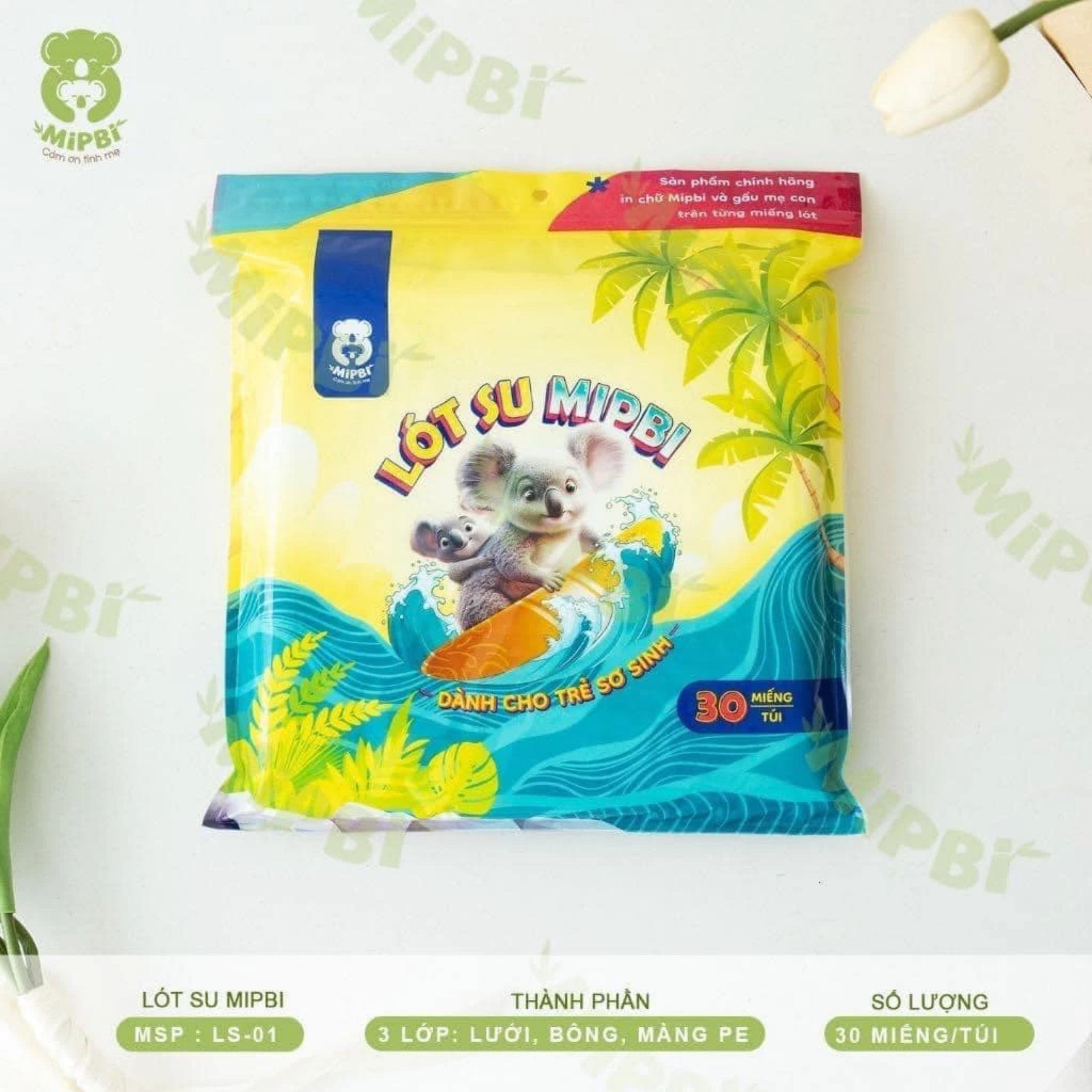 Lót su sơ sinh mipbi gói 30 miếng