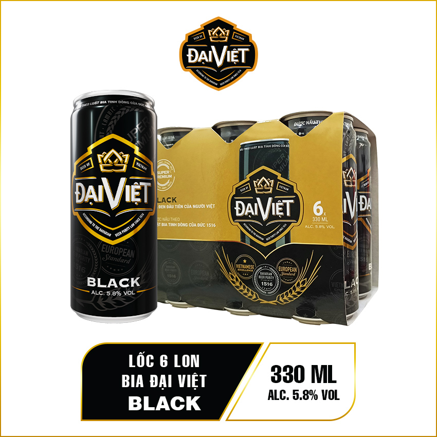 Bia Đại Việt Black, bia đen, bia lon, sản xuất theo luật bia tinh dòng của bia Đức, không hóa chất, Bia Việt dành cho người Việt có gu