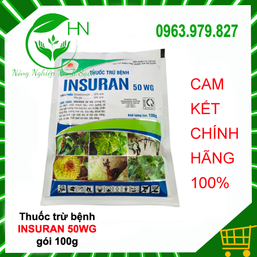 Thuốc trừ bệnh insuran 50wg 100g - nội hấp lưu dẫn mạnh hoạt chất dimethomorph - ức chế mọi loại nấm hại
