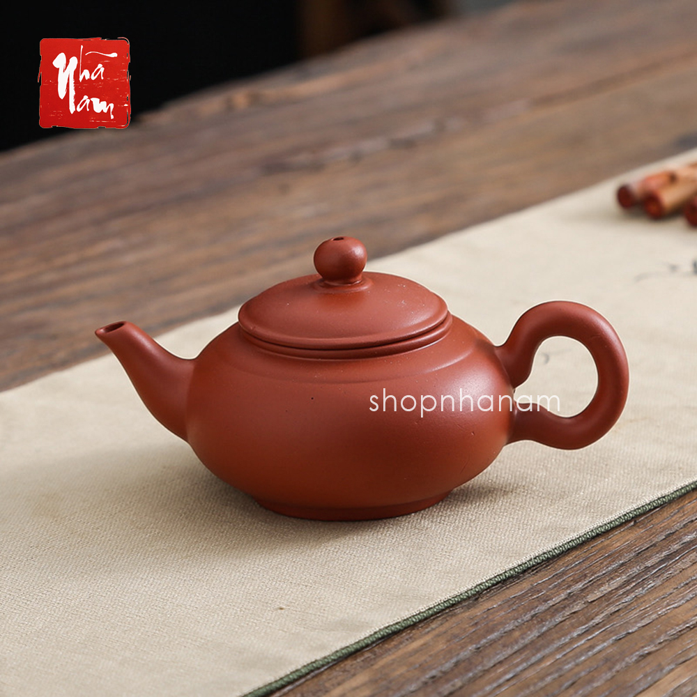 Ấm trà tử sa Nghi Hưng tiêu chuẩn dáng tròn tay khuyên, ấm trà gốm sứ tử sa trà đạo - Phong thủy Nhã Nam