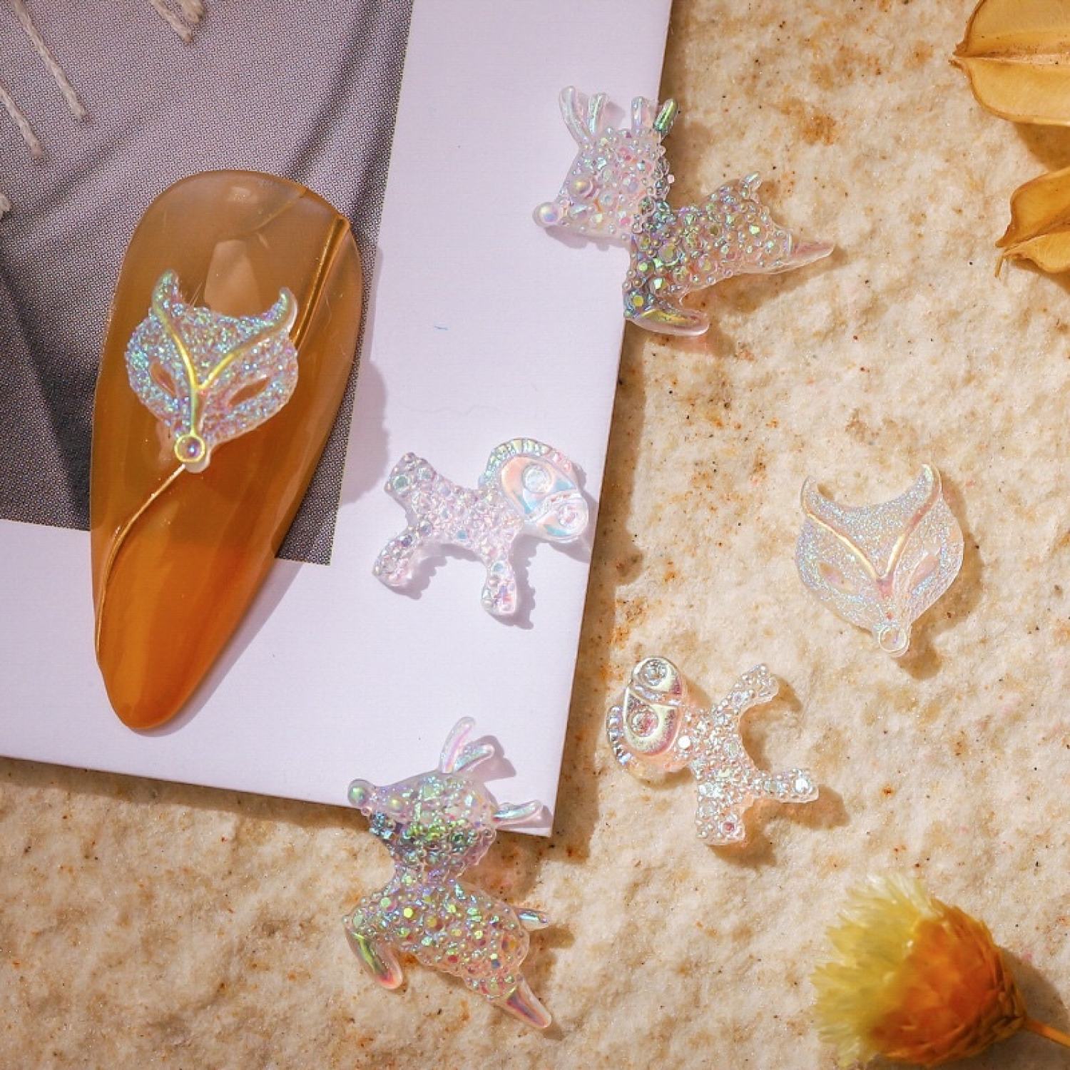 [Lily66]-[500 mẫu Charm 1k] Set 7 Charm trang trí móng , nail Xà cừ hình Con cáo, Ngựa, Hươu