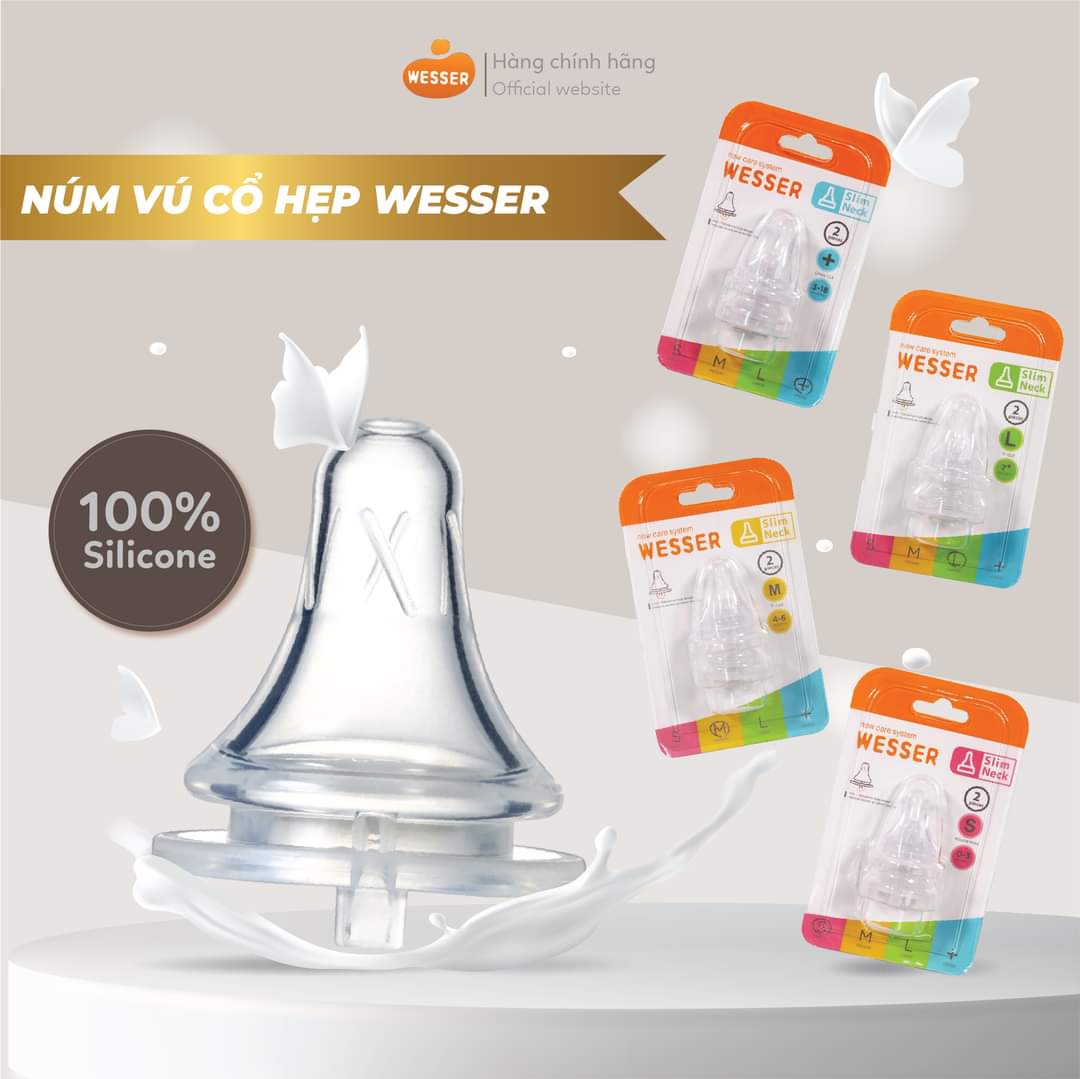 Núm vú cổ hẹp wesser size s/m/l/+ - núm ti bình sữa cổ hẹp cho bé - tini kids plaza