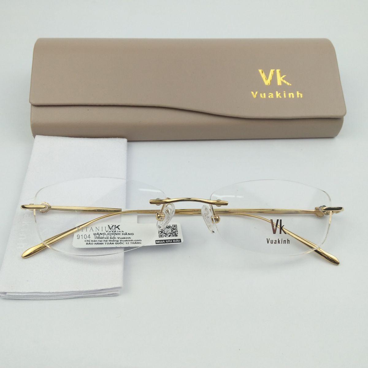 Gọng kính cận titan không viền hoa anh đào mạ vàng 18k VK-7