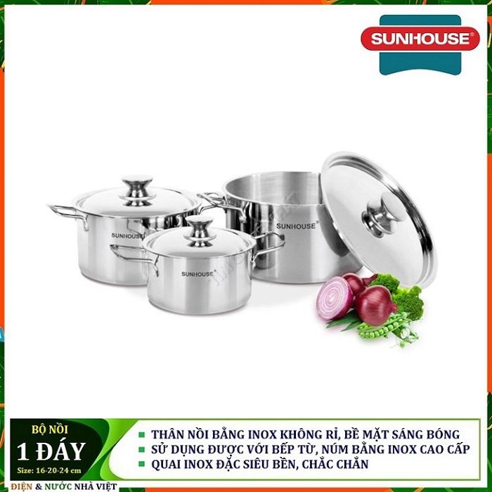 Bộ nồi 1 đáy inox sunhouse sh 114 sử dụng được bếp từ