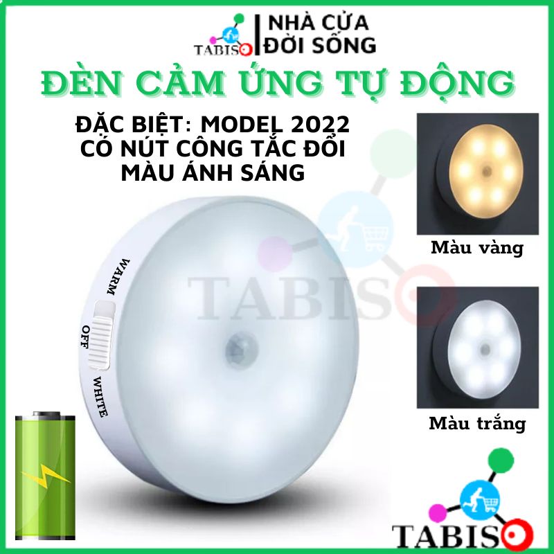 Đèn cảm biến chuyển động , Đèn Led tròn cảm ứng dán tường thông minh không dây dán tủ quần áo, cầu thang...