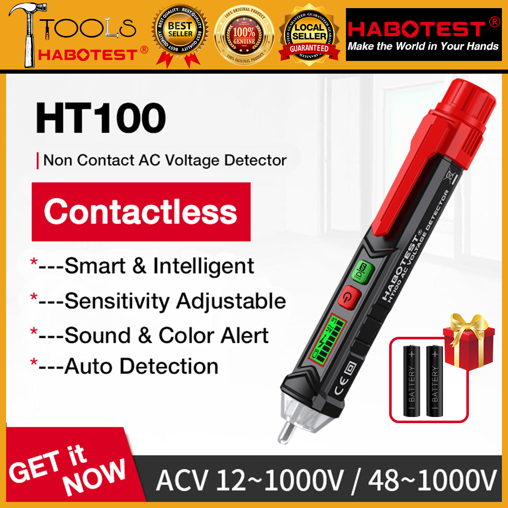 Habotest bút báo động không tiếp xúc thông minh ht100, đồng hồ đo điện áp xoay chiều tester bút thử cảm biến