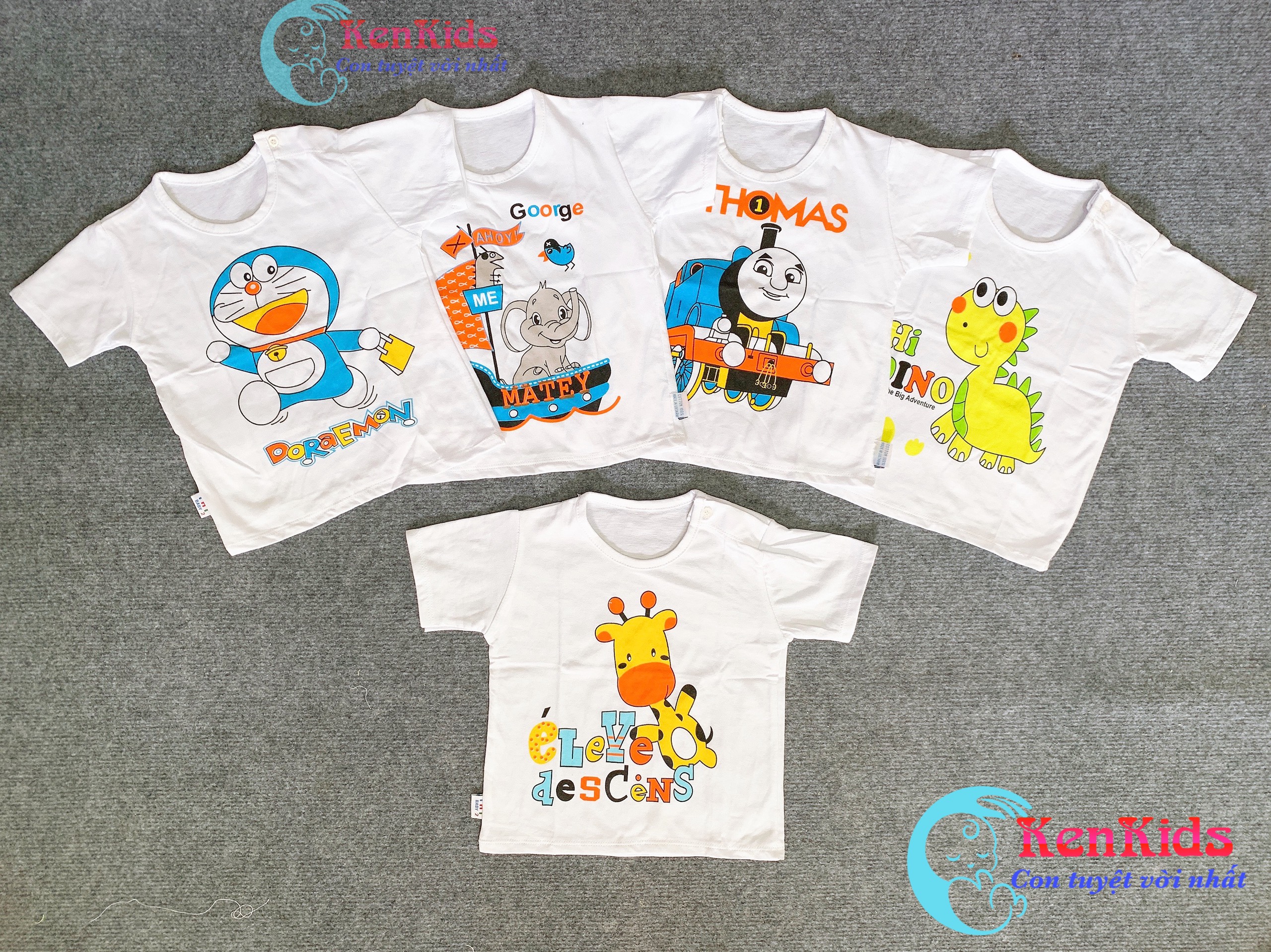 Combo 5 áo cài vai tay ngắn chất thun 100% cotton cho bé