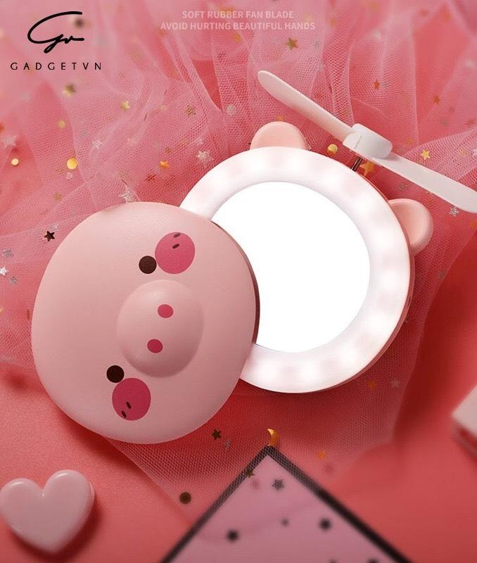 Gương mini cầm tay có đèn led kèm quạt