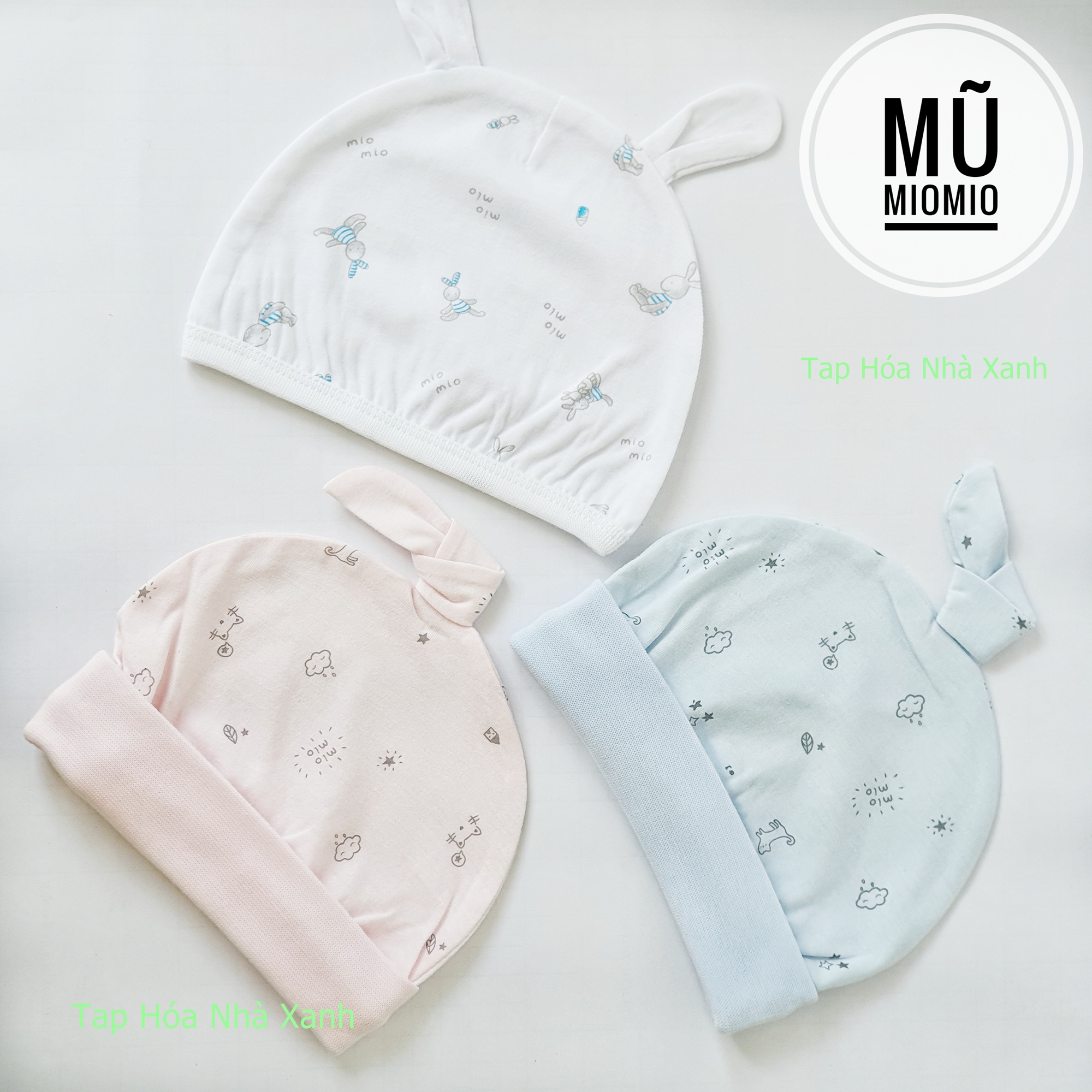 [GIao Gấp] Mũ sơ sinh Miomio - 100% COTTON - An toàn cho làn da nhạy cảm của bé
