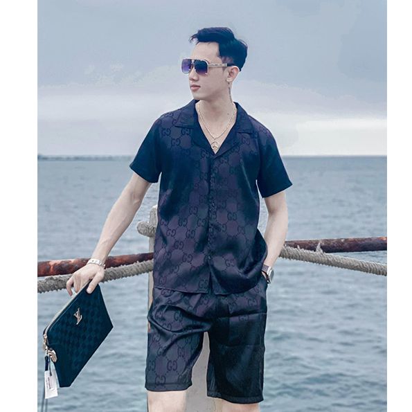 Bộ đồ pyjama cộc tay chất lụa gấm cao cấp, bộ đồ ngủ cộc tay phù hợp cả nam và nữ