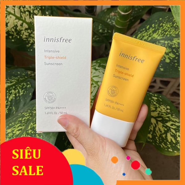(Mẩu Mới) Kem Chống Nắng INNISFREE Triple - Shield Sunscreen SPF50++ 50ml Vàng , Nâng Tone ,Chống Nước , Cấp ẩm , Chống Nhăn