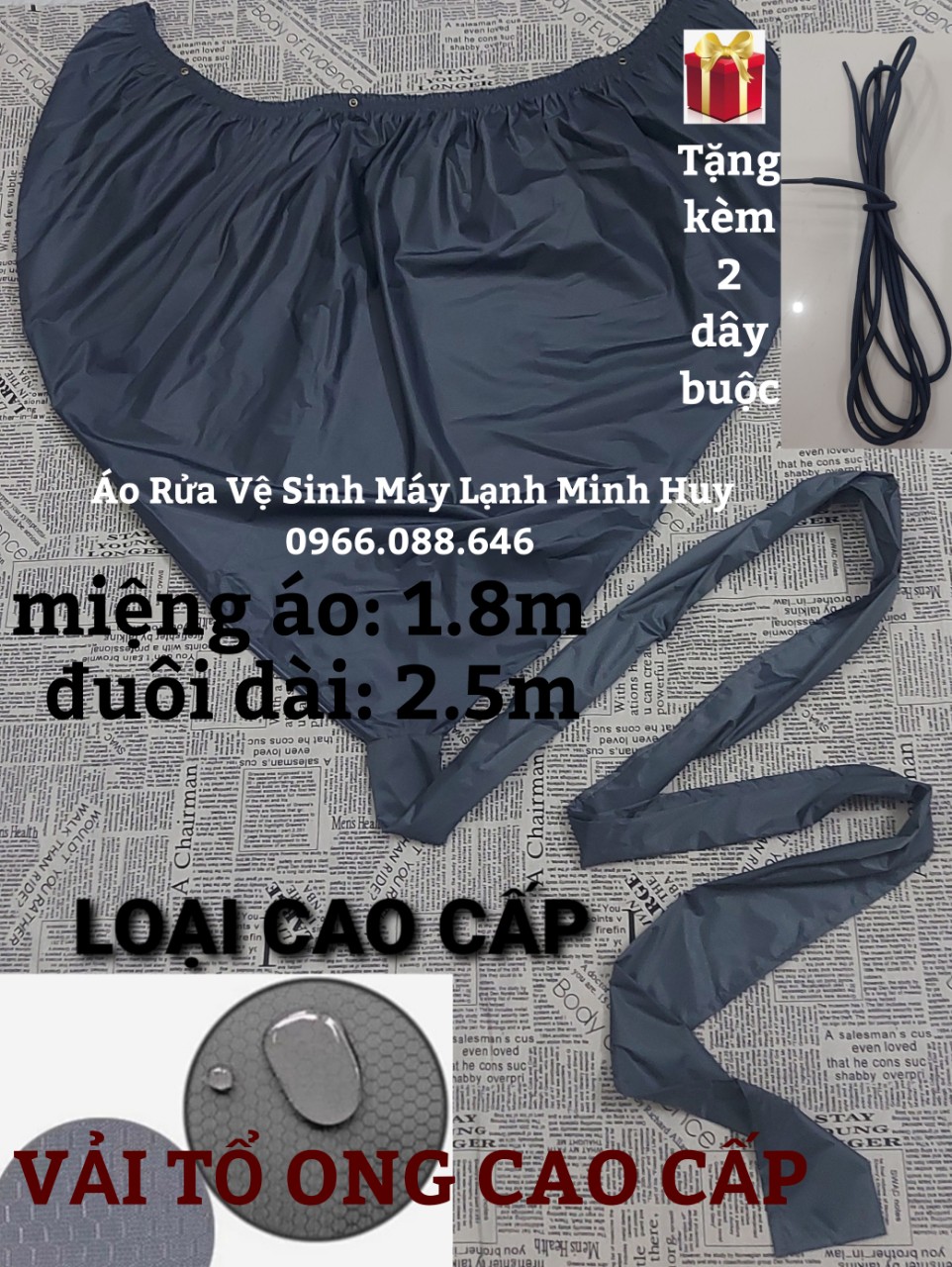 (loại xịn - tặng dây sỏ) Túi trùm vệ sinh máy lạnh treo tường - Áo bọc hứng nước rửa điều hòa - Chất liệu vải dù chống thấm, độ bền cao