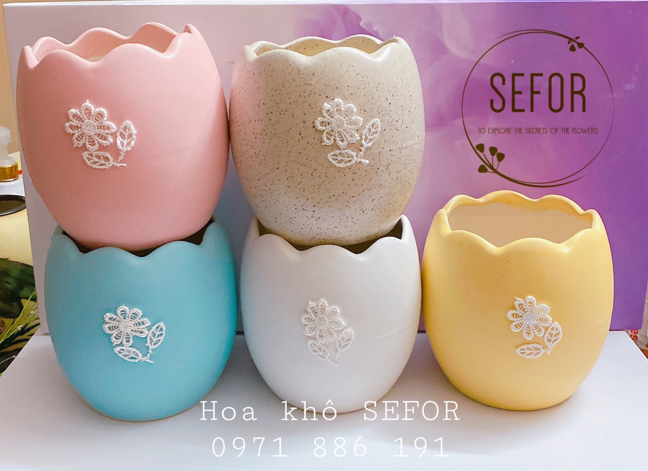 Bình/lọ gốm hình trứng - Bình gốm Bát Tràng trồng cây, cắm hoa, decor không gian