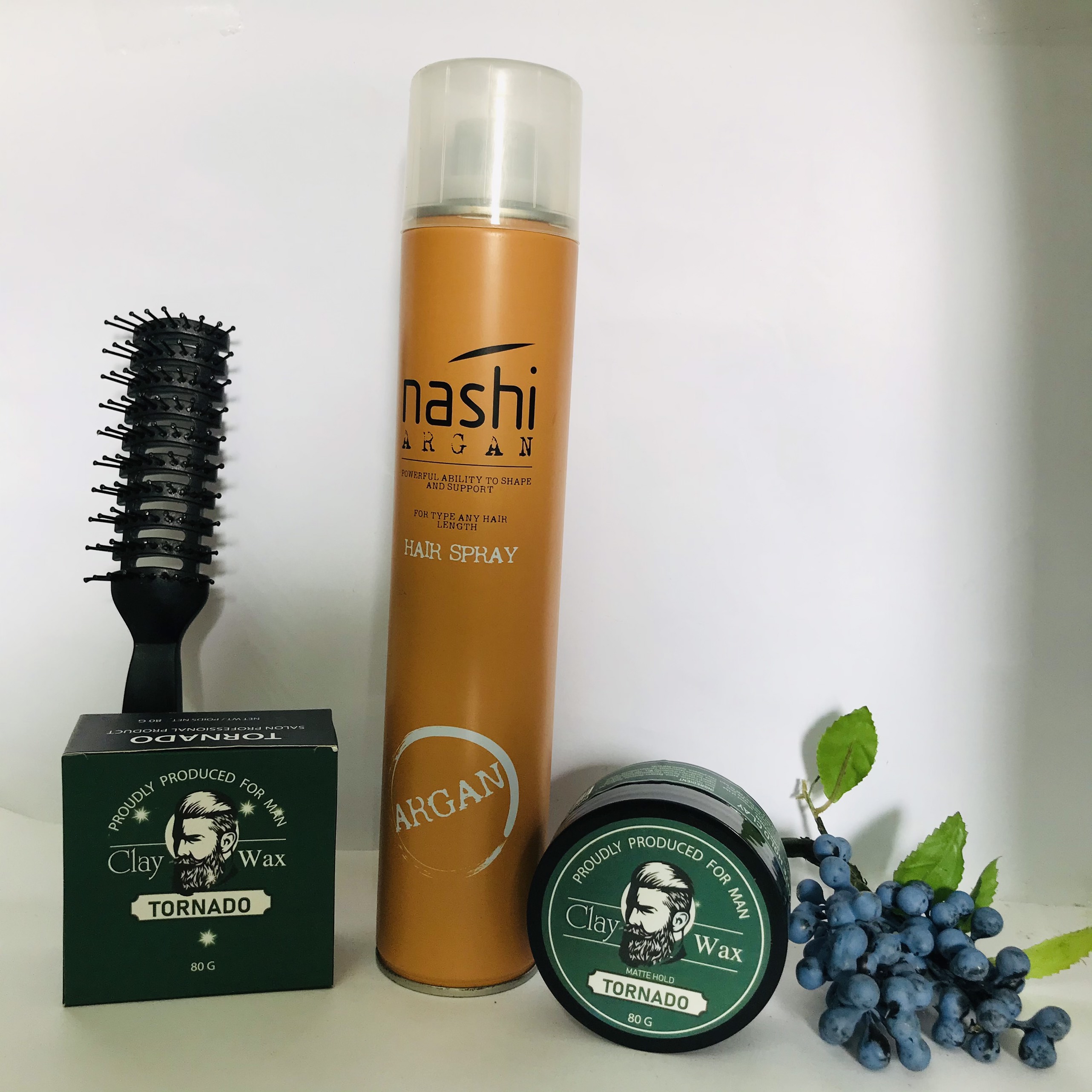 Combo gôm xịt giữ nếp nashii + sáp vuốt tóc nam tornado