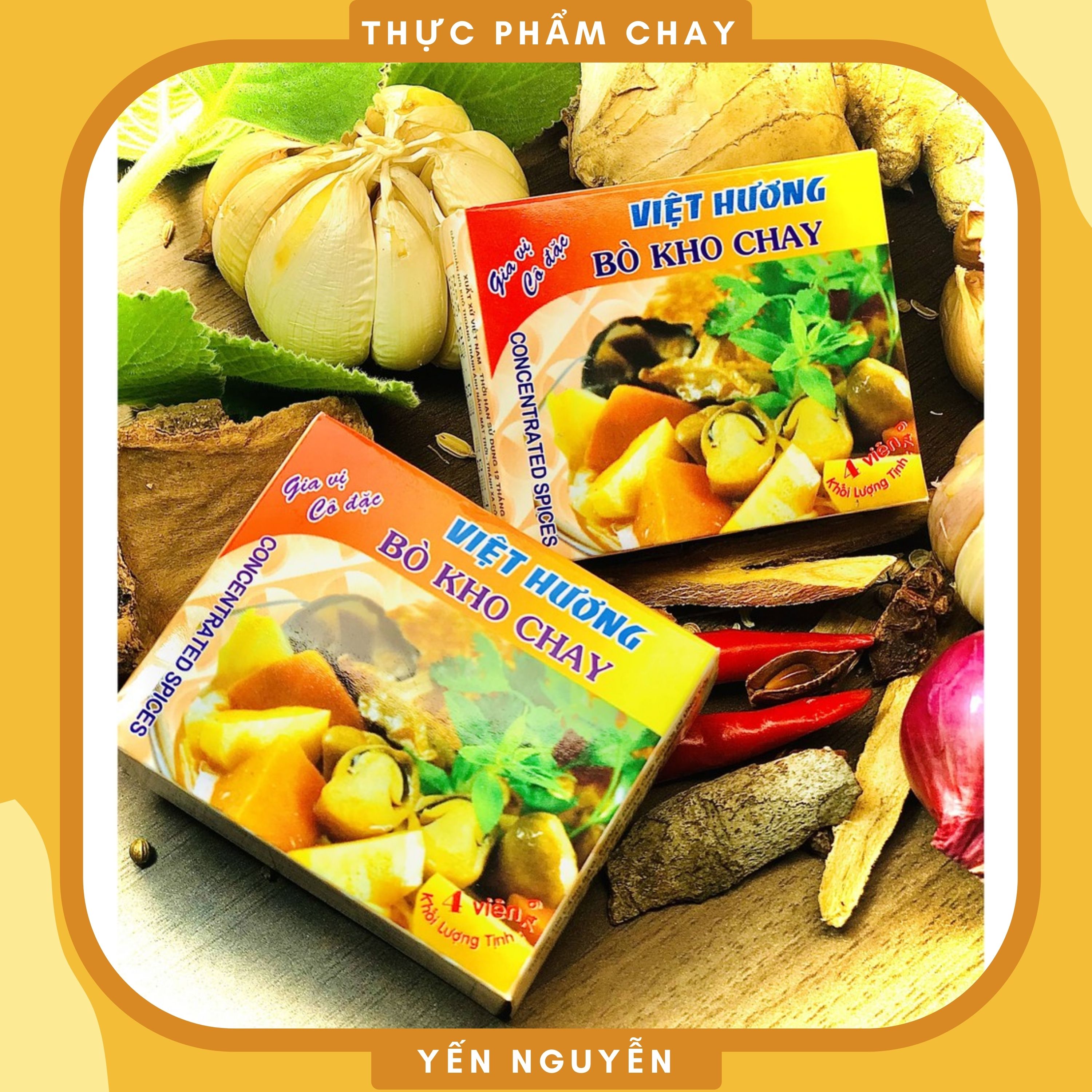 Gia vị bò kho chay cô đặc Việt Hương  Hộp 4 viên 74g - Làm nước dùng đậm đà Thực Phẩm Chay Yến Nguyễn