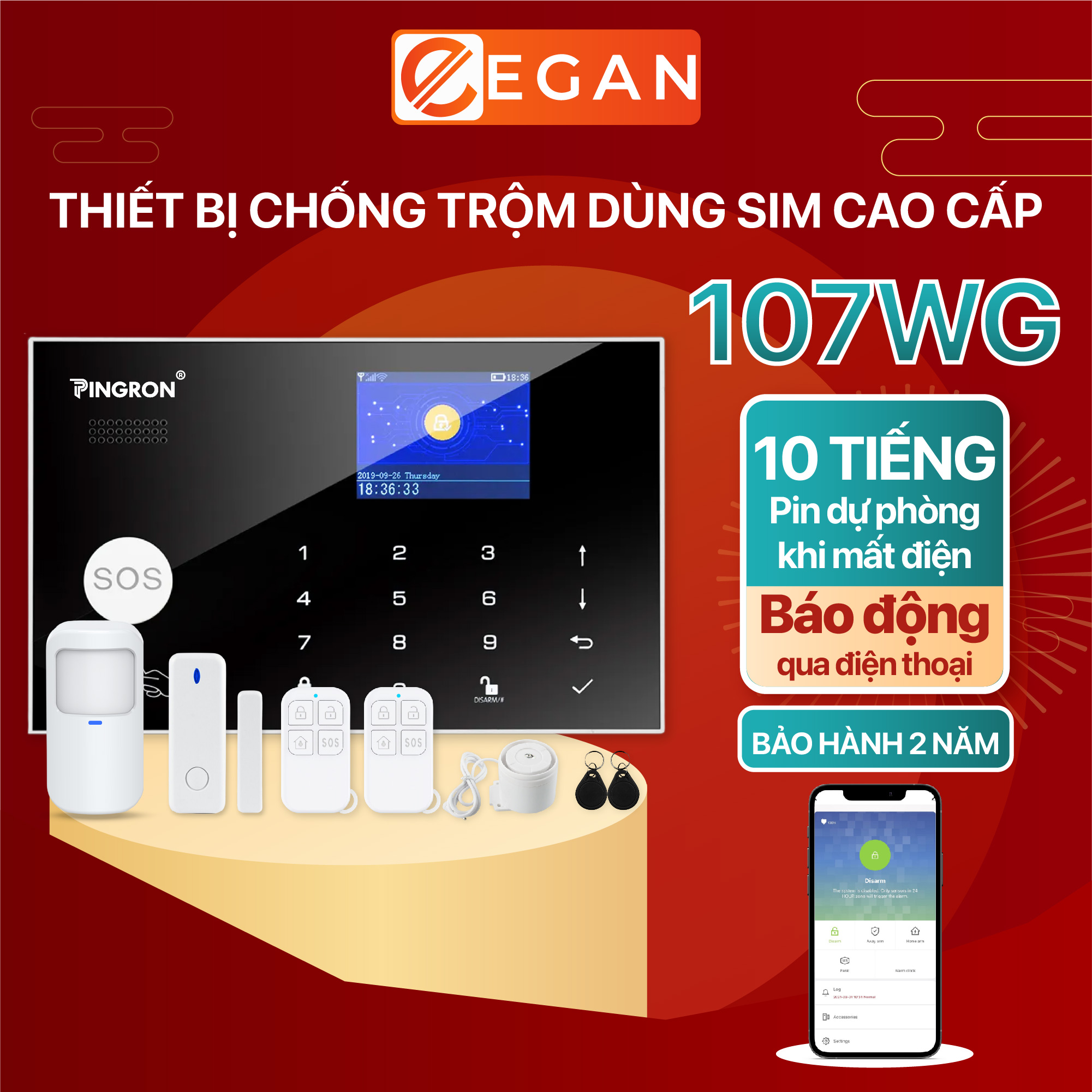 Thiết bị chống trộm báo qua điện thoại, thiết bị chống trộm gia đình, thiết bị chống trộm wifi Pingron PR-107WG