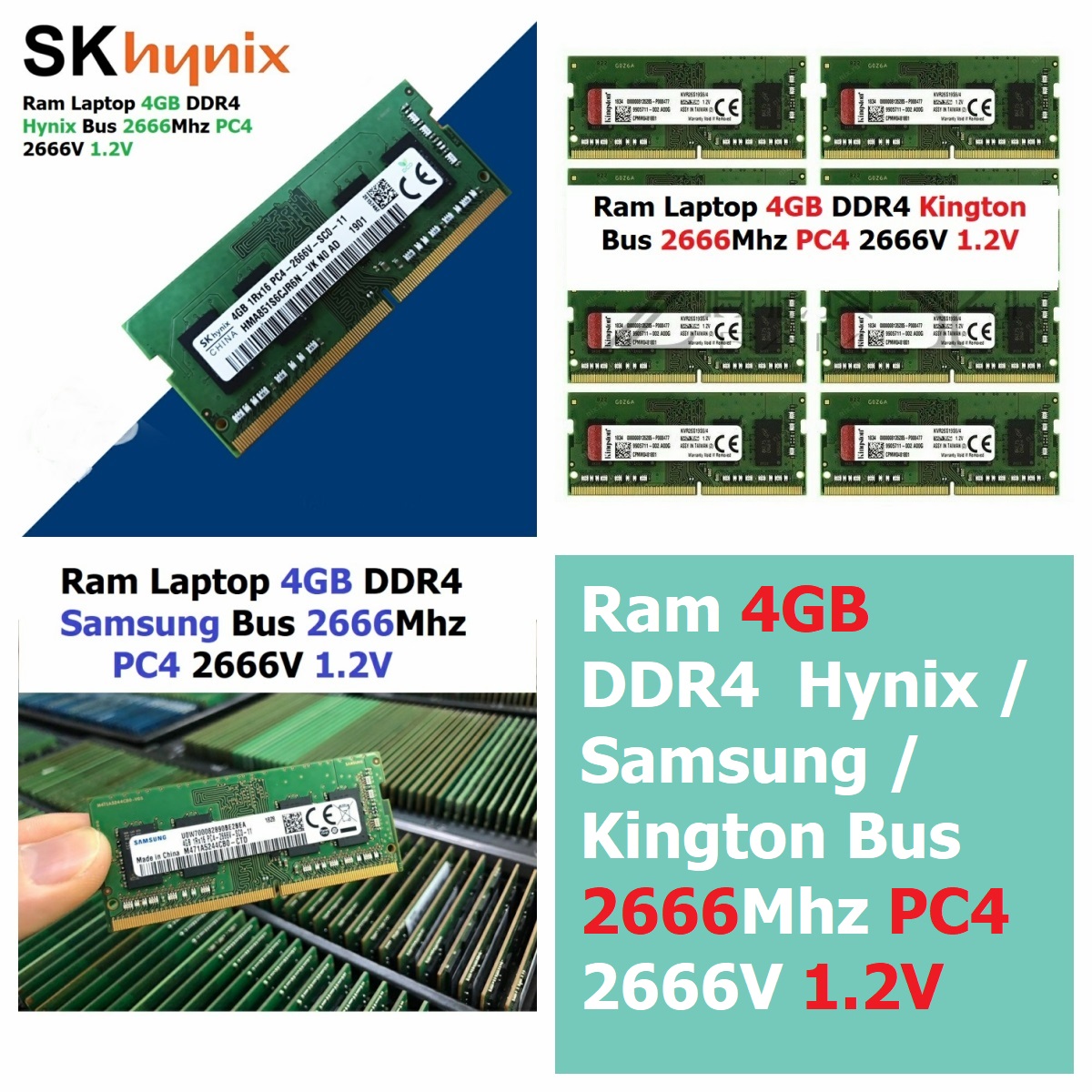 Ram 4GB DDR4 các hãng Hynix / Samsung / Kington Bus 2666Mhz PC4 2666V 1.2V Dùng Cho Laptop Macbook Máy Tính Xách Tay BH 36T 1 Đổi 1