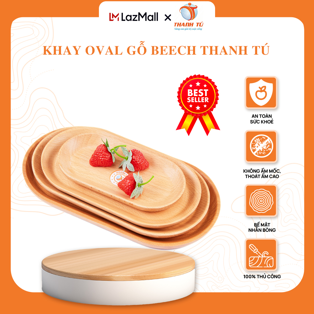 Khay oval gỗ beech thanh tú 9.5 * 19cm