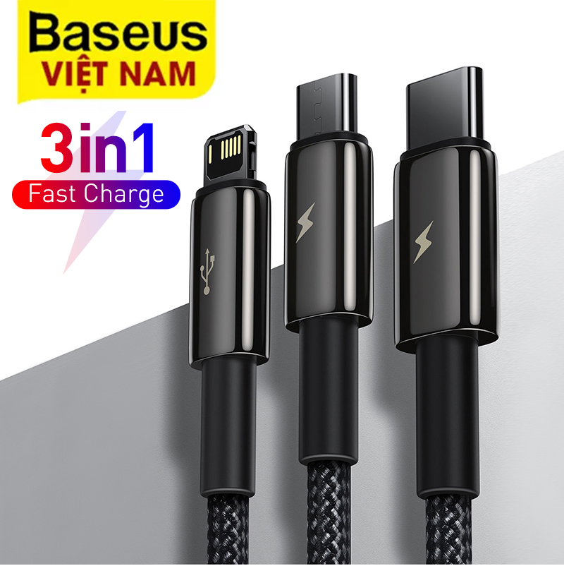 Cáp sạc nhanh 3in1 usb type c-lightning-micro baseus cho iphone samsung micro usb android mobile phone cable/ huawei xiaomi usb c