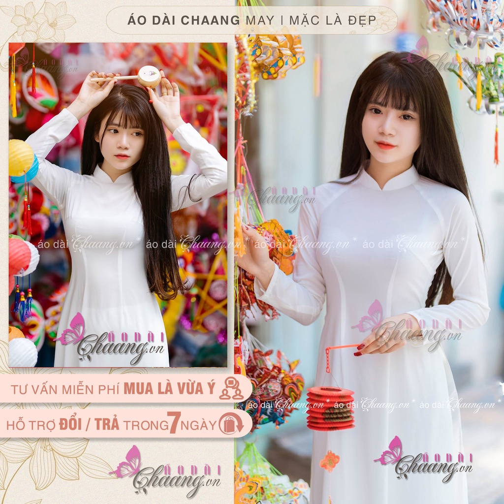 Áo dài trắng học sinh??Áo dài đi học truyền thống may sẵn lụa Habutai có lót ngực và lưng