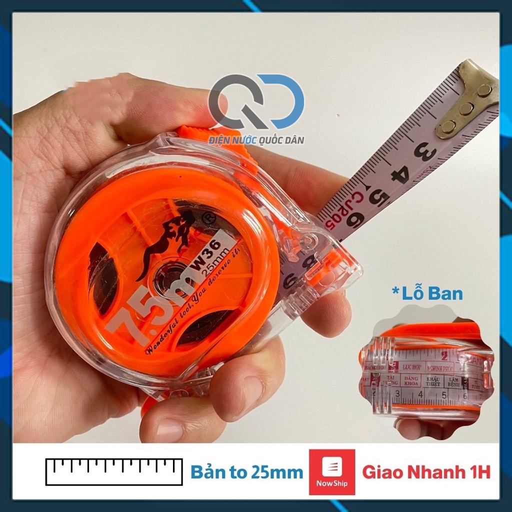 Thước kéo 5m/ 7.5m/ 10m lỗ ban 2 mặt, bản lớn 25mm
