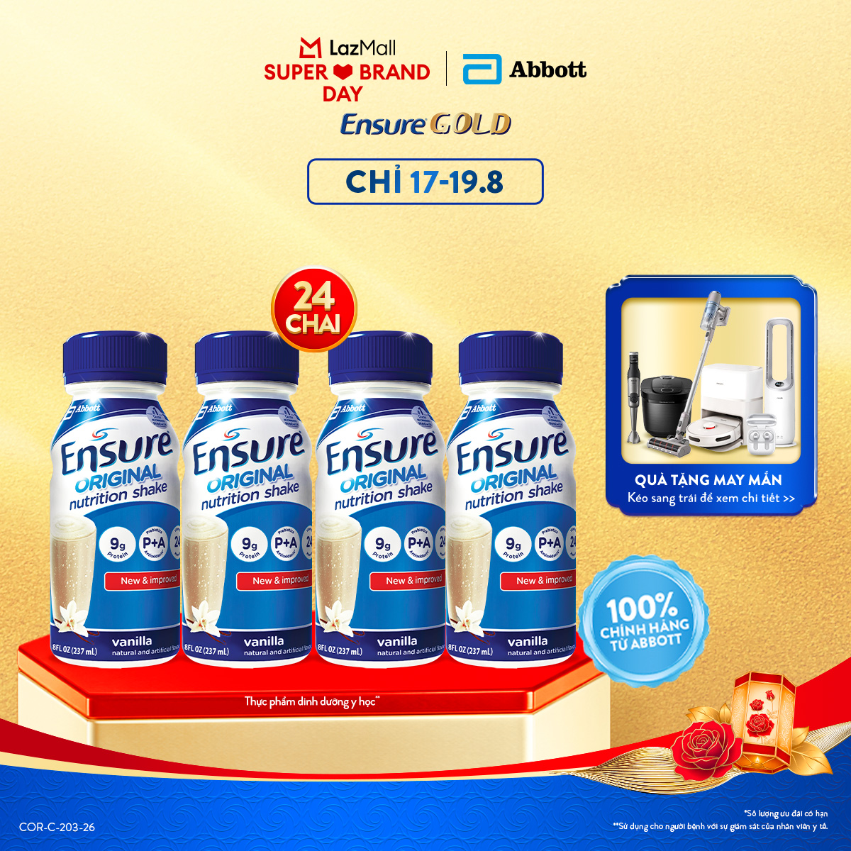 [CHỈ 11-17.8 GIÁ TỐT MUA NGAY-SLCH] Thùng 24 Chai Sữa Nước Ensure Abbott Hương Vani 237ml