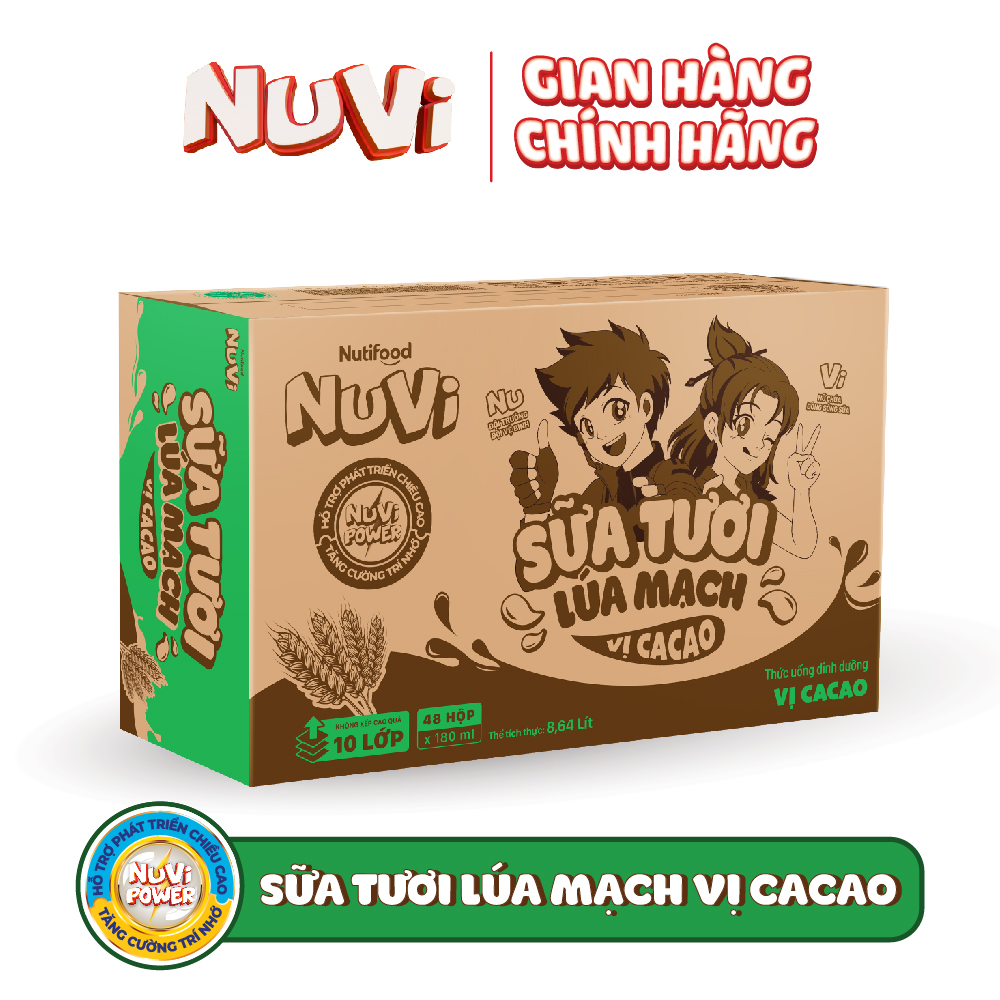   Có Thẻ Đổi Quà  Thùng 48 hộp NuVi Thức uống Sữa Tươi Lúa Mạch Vị Cacao  Sữa Chua Dâu  Sữa Trái Cây Cam  Sữa tươi Trái Cây Nho Hộp 110  180ml - NUTIFOOD - YOOSOO 