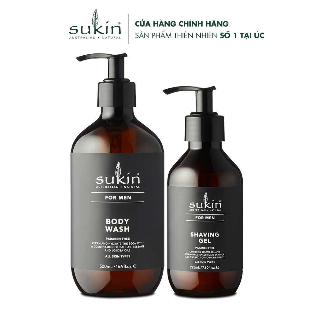 Combo sữa tắm & gel cạo râu cho nam Sukin For Men Body Wash 500ml & Shaving Gel 225ml