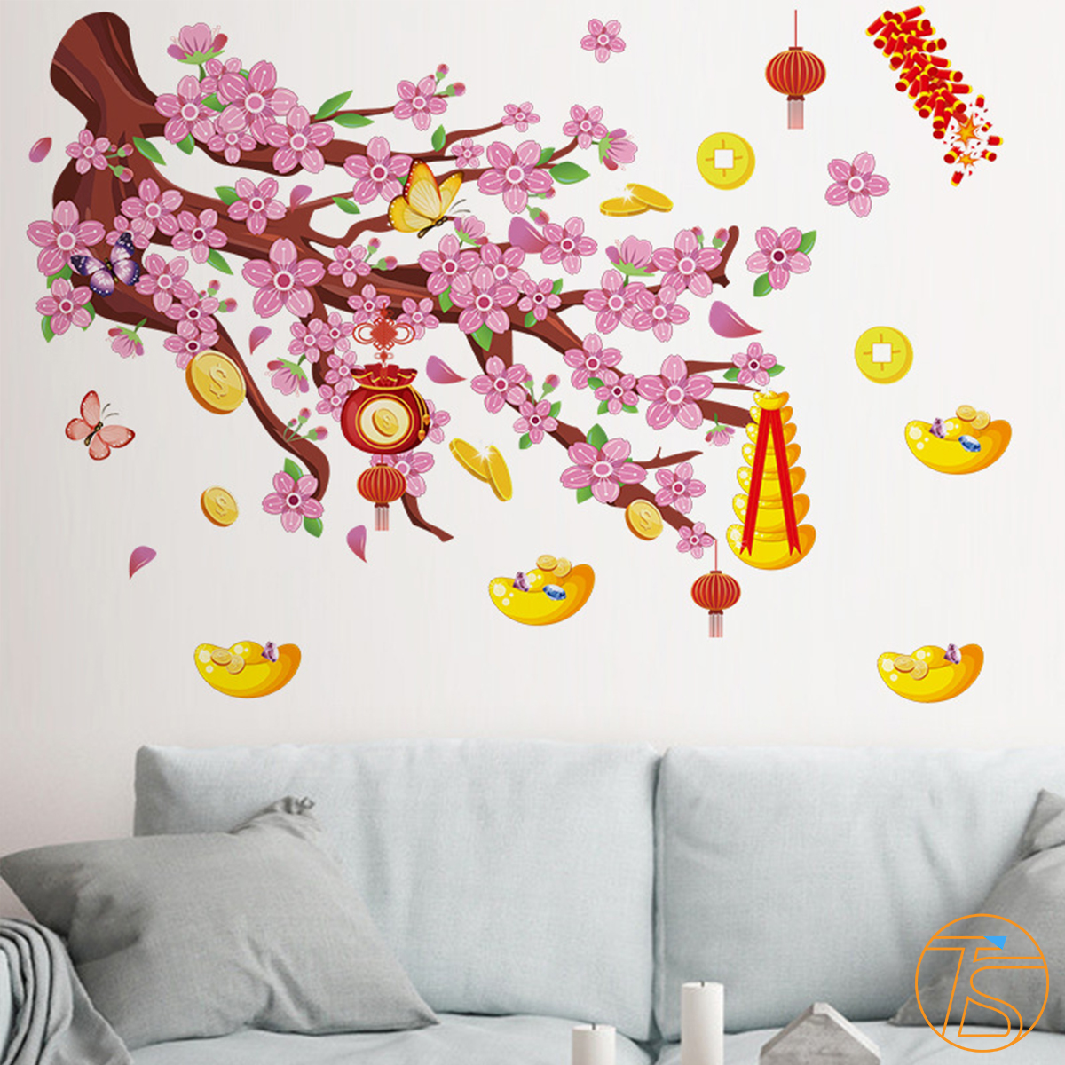 Decal nhánh đào nhánh mai trang trí tết 2024 giáp thìn - Decal dán cửa kính dán tường - Phụ kiện trang trí nhà cửa nhiều mẫu hình happy new year chúc mừng năm mới
