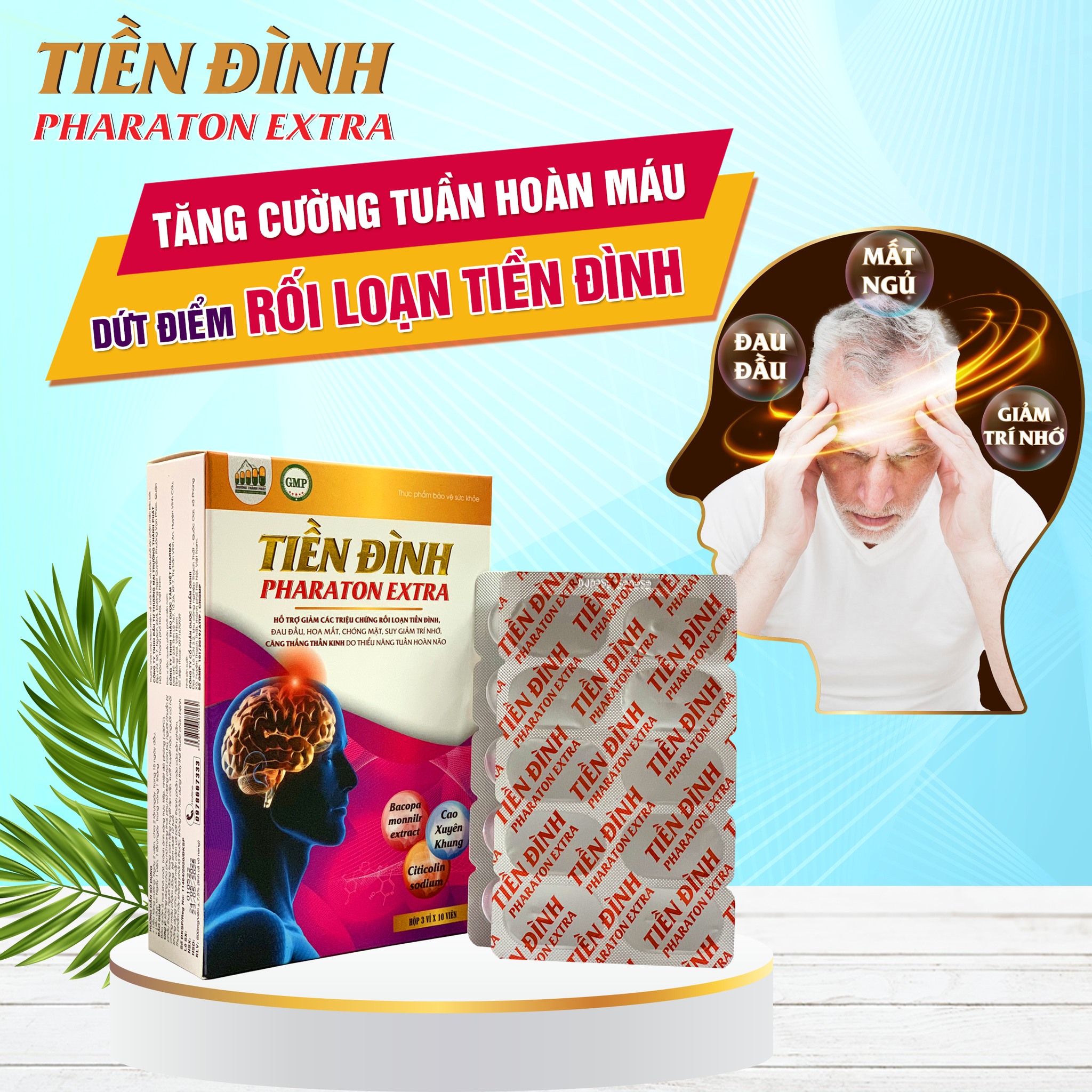 Tiền đình pharaton extra - hổ trợ giảm các triệu chứng rối loạn tiền đình, đau đầu, hoa mắt, chóng mặt.