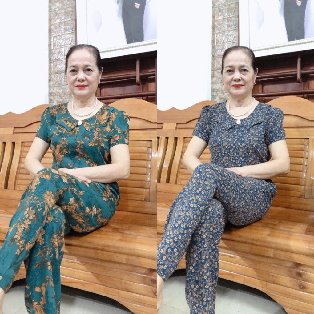 Đồ Bộ Trung Niên bộ quần dài tay cộc thiết kế chất cát lụa hàn châu CB1