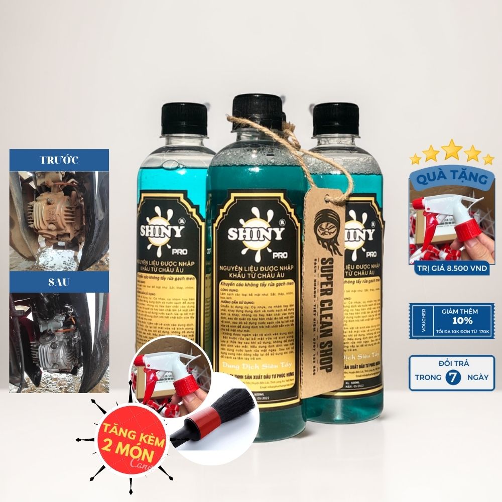 [TẶNG VÒI XỊT + CỌ DETAILING] Dung dịch tẩy rửa không chạm Shiny Pro tẩy rửa ĐẦU BÒ, LỐC MÁY, KHOANG MÁY Ô TÔ XE MÁY SIÊU SẠCH
